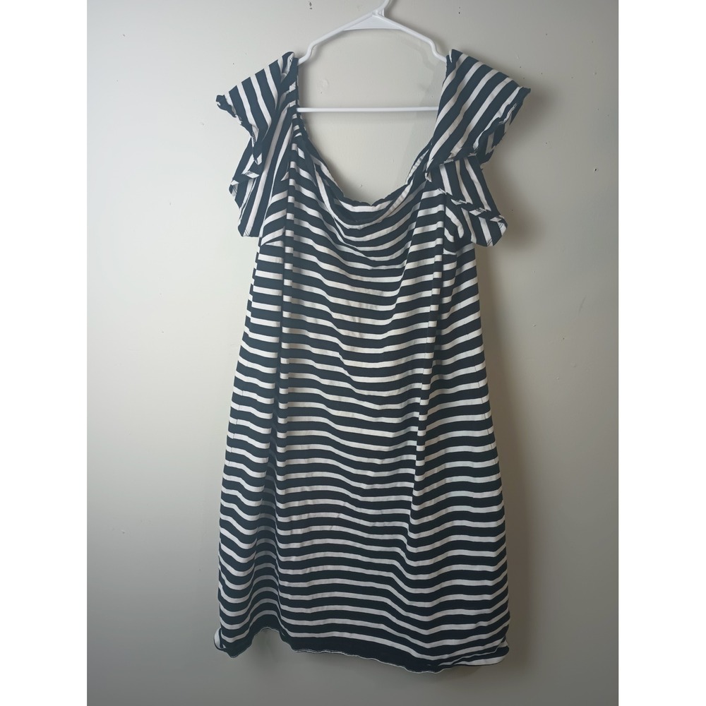 Lauren Ralph Lauren Women 3X Black White Striped Ruffle Sleeve Cotton Knit Dress